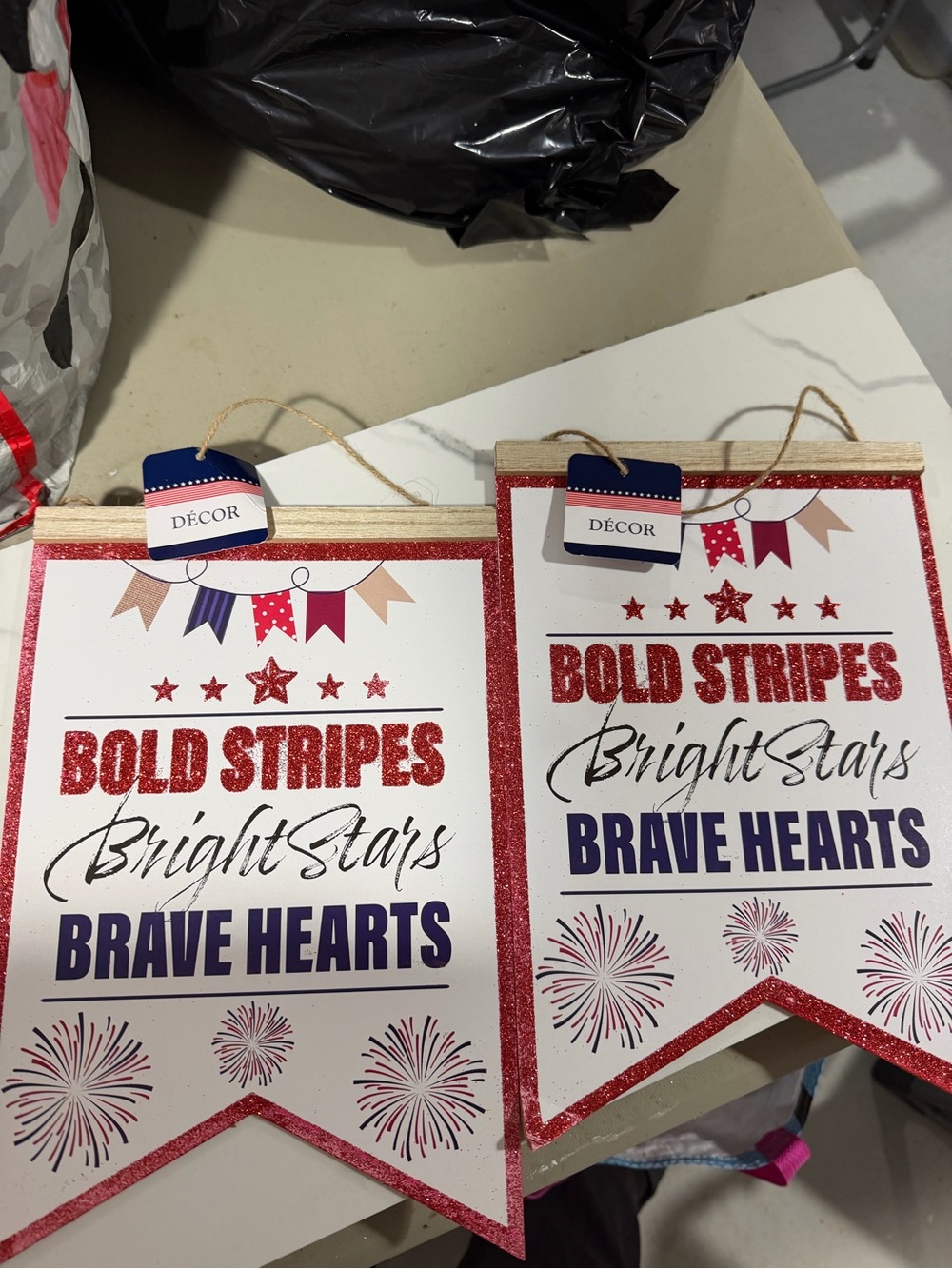 Bold Stripes Bright Stars Brave Hearts Patriotic Banner - Red, White & Blue